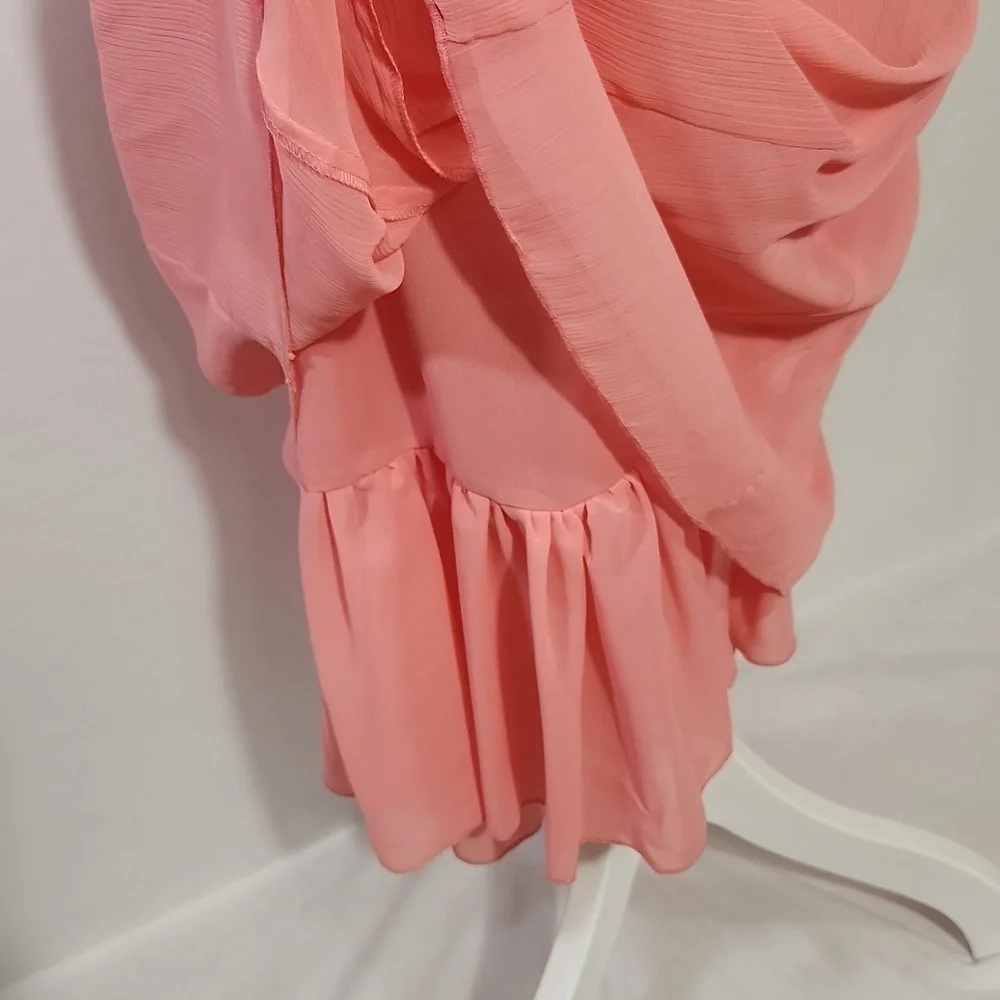 New York City Design Co SZ 5X Pink Lined Pleat Elastic Waist Chiffon Flowy Skirt